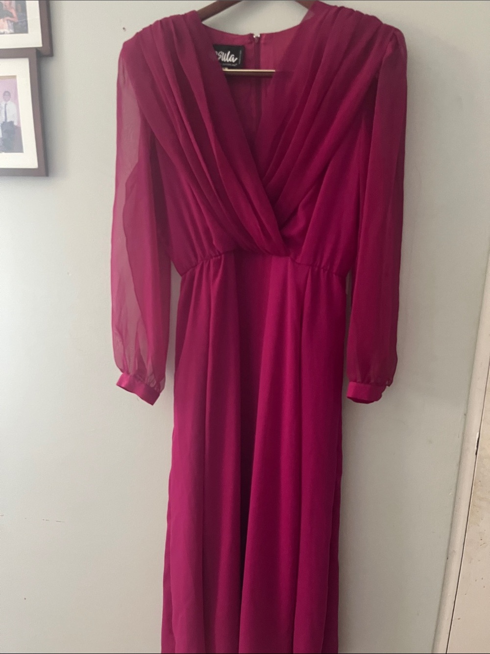 Ursula of Switzerland Fuchsia Long Sleeve Maxi Dress